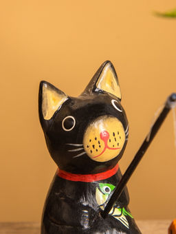 Сувенир «Кот рыбак», 3×6×7 см, дерево, чёрный