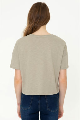 Женская укороченная футболка цвета хаки с круглым вырезом Неожиданная скидка в корзине - U.s. polo assn фото 5