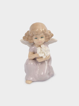 Статуэтка, 10 см, фарфор P, молочно-лиловая, Ангел с букетом, Lady