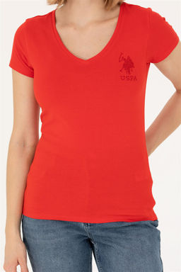 Женская красная базовая футболка - U.s. polo assn фото 6