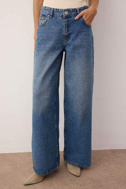 Mavi Normal Bel Kemerli Ekstra Genis Paca Wide Leg Jeans TWOAW26JE00010 - Trendyolmilla фото 3