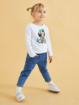 Bisiklet Yaka Uzun Kollu Nostaljik Maymun Bask?l? K?z Bebek Ti??rt