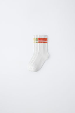 PACK TRES CALCETINES ALTOS RAYAS DEPORTIVAS / Blanco - Zara фото 8