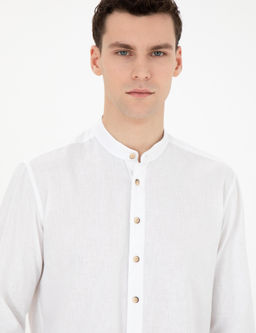 Рубашка Pierre Cardin Regular Fit белая с примесью льна