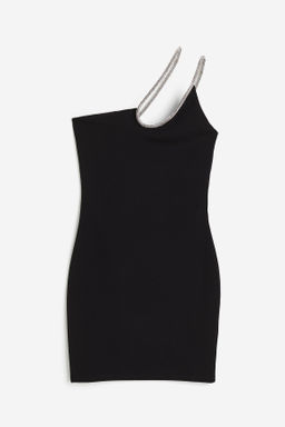 Vestido de un hombro con tirantes de strass