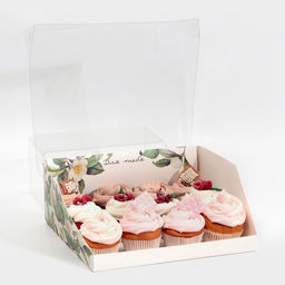 Цена за 5 шт. Коробка кондитерская с PVC-крышкой, упаковка, «Цветы», 25 х 22,5 х 10 см