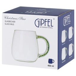 52754 GIPFEL Кружка CHRISTMAS STAR 450 мл, с декоративным наполнителем. Материал: боросиликатное стекло, ПЭТ. Цвет наполнителя: зелёный
