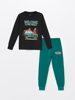 Bisiklet Yaka Bask?l? Uzun Kollu Erkek ?ocuk Pijama Tak?m