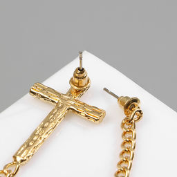 Серьги металл Крест и цепочка плетение, цвет золото - Qf фото 2