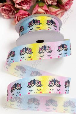 Лента репсовая 2,5 см с рисунком "Единорожка" SF-3462, №7