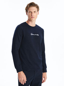 Bisiklet Yaka Uzun Kollu Bask?l? Erkek Sweatshirt