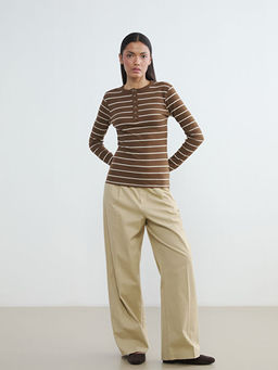 Bisiklet Yaka ?izgili Kad?n Body