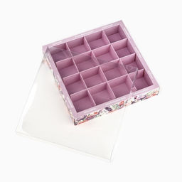 Цена за 5 шт. Коробка под 16 конфет с ячейками Цветы, 19?19?3 см