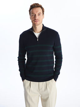 Dik Yaka Uzun Kollu ?izgili Erkek Triko Kazak