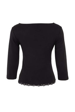 Siyah Dantel Detayl_ Fitted Kay_k Yaka Truvakar Kol Pamuklu Esnek _rme T-Shirt TWOAW27TS00003 - Trendyolmilla фото 7