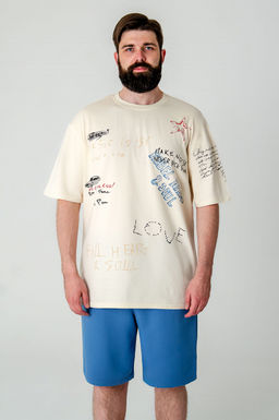 Арт.61151-16 Набор футболка и шорты 48-56 ( 5 шт.) Цвет:верх-светло-бежевый,низ-джинс - Идеал фото 2