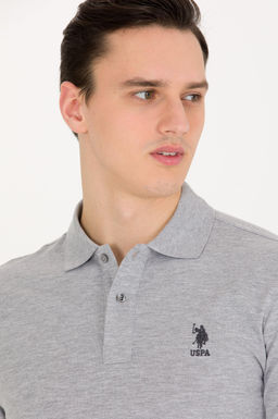 Мужская серая меланжевая базовая футболка с воротником поло - U.s. polo assn фото 2