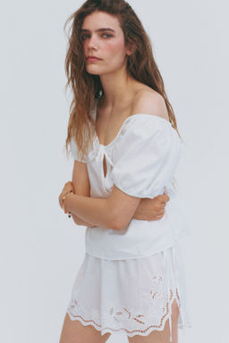 Blusa en mezcla de lino con mangas abullonadas - H&m фото 6