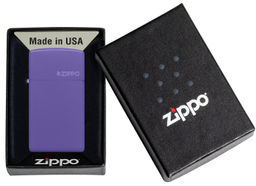 Зажигалка ZIPPO узкая Логотип с фиолетовым матовым покрытием | Slim® Logo Purple Matte 1637ZL