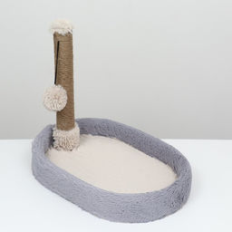 Лежанка с когеточкой Пижон, овальная, 55 х 36 х 47см, пушистый мех, джут, серая  фото 3
