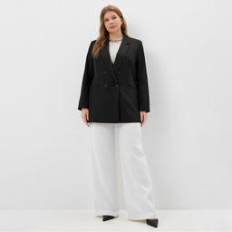 Пиджак женский двубортный MIST plus-size, размер 54, чёрный