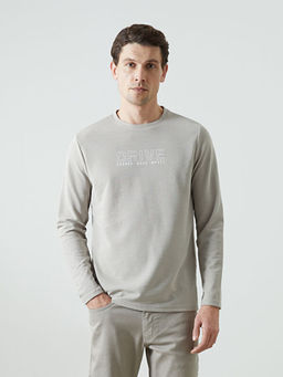 Bisiklet Yaka Uzun Kollu Bask?l? Erkek Sweatshirt