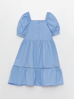 Kare Yaka Basic K?sa Kollu Poplin K?z ?ocuk Elbise