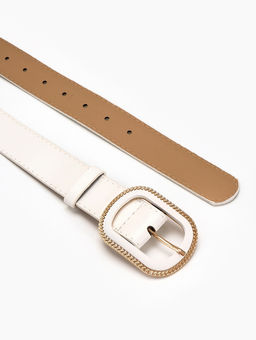 Ремень женский, 110×3 см, пряжка пластик, золотистая, белый