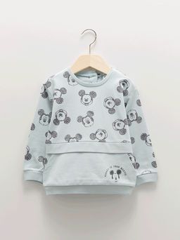 Bisiklet Yaka Uzun Kollu Mickey Mouse Bask?l? K?z Bebek Sweatshirt