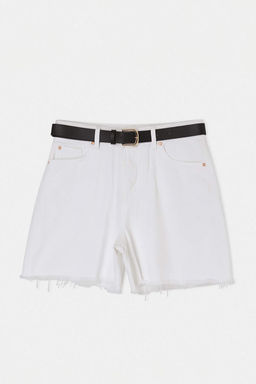 Beyaz Kemer Detayl? Yuksek Bel City Boy Denim Sort TWOSS26SR00131