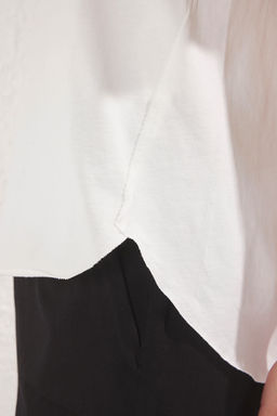 TRENDYOLMILLA Antrasit %100 Pamuk V Yaka Oversize/Genis Kesim Orme T-Shirt TWOSS25TS00162  фото 7