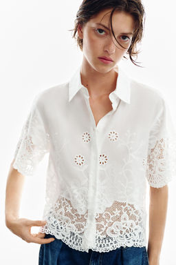 CAMISA BORDADOS PERFORADOS / Blanco - Zara фото 7