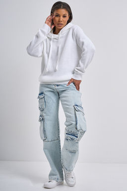 Джемпер вязаный с капюшоном объемный белый