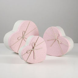 Набор подарочных коробок сердце 3 в 1, белый - розовый, 21×19×9 - 15.5×14×6 см