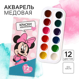 Акварель медовая «Минни Маус», 12 цветов, в картонной коробке, без кисти