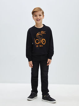 Bisiklet Yaka Bask?l? Uzun Kollu Erkek ?ocuk Sweatshirt - Waikiki фото 3