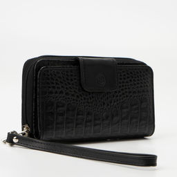 Кошелёк женский, 2 отдела на молнии, с ручкой, цвет чёрный