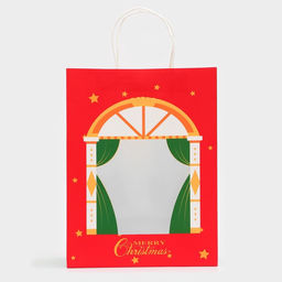 Пакет подарочный бумажный с окном «Театр» 26×35×16 см, крафт красный