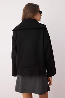 Siyah Genis Kal?p Yumusak Dokulu Fermuarl? Triko Kazak TWOAW23KZ00236