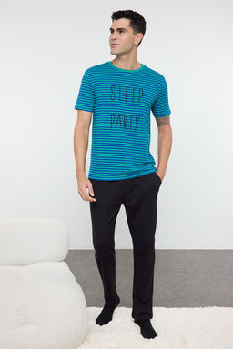 TRENDYOL MAN Saks Cizgili Regular Fit Orme %100 Pamuklu Pijama Tak?m? TMNAW25PT00020 - Trendyolmilla фото 6