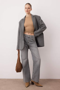 Gri Yuksek Bel Wide Leg Jeans TWOAW26JE00007