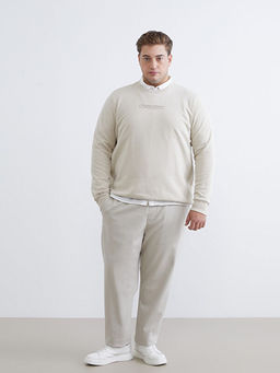 B?y?k Beden Bisiklet Yaka Bask?l? Kal?n Erkek Sweatshirt