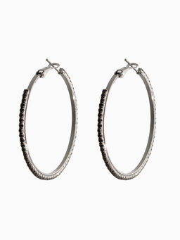 Серьги кольца со стразами QF Сумерки, d=5 см, чёрные в серебре