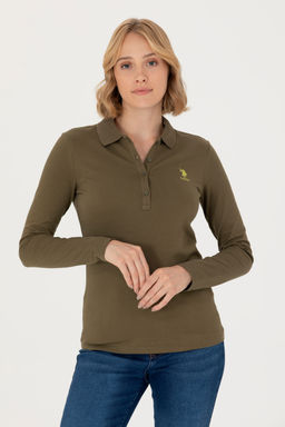U. S. Polo Assn Женский базовый свитшот цвета хаки с воротником-поло - U.s. polo assn фото 15
