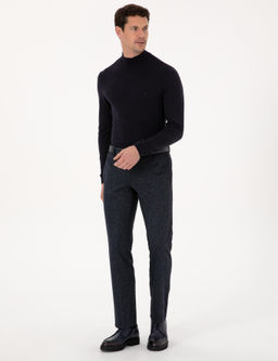 Lacivert Slim Fit Pamuk Kar___ml_ Yar_m Bal_k__ Yaka Basic Triko Kazak