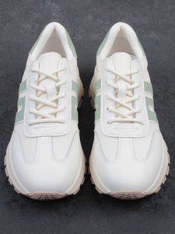 03-WG040-1M MILK/GREEN Кроссовки демисезонные женские (натуральная кожа)