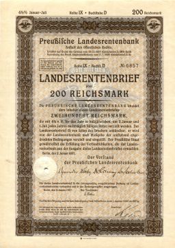 Облигация 4,5% 200 рейхсмарок 1937 года Германия
