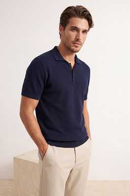 Lacivert Regular Kesim Dokulu Triko Polo Yaka T-shirt TMNSS26PO00023 - Trendyolmilla фото 2