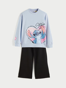 Bisiklet Yaka Stitch Bask?l? K?z ?ocuk Sweatshirt ve E?ofman Alt?