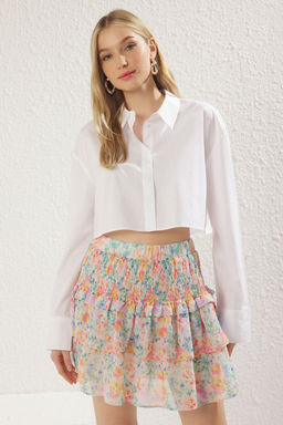 TRENDYOLMILLA Cok Renkli Cicek Desenli F?rf?rl? Mini Boy Dokuma Sifon Etek TWOSS25ET00103 фото 3